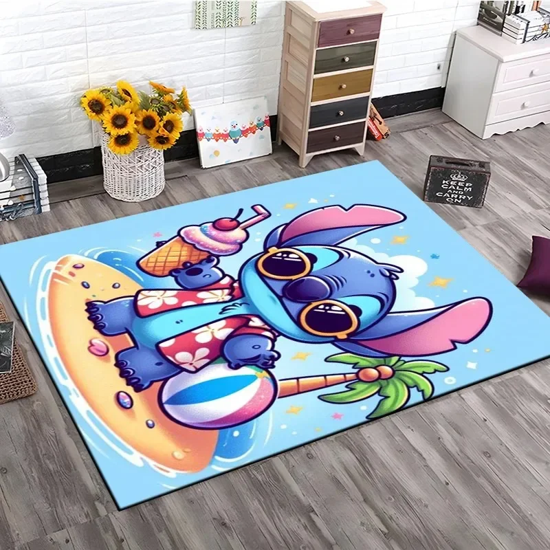 MINISO Disney Lilo Stitch Kids Bedroom Bedside Carpet Non Slip Soft Floor Mats Sofa Coffee Table Area Rugs for Home Decoration