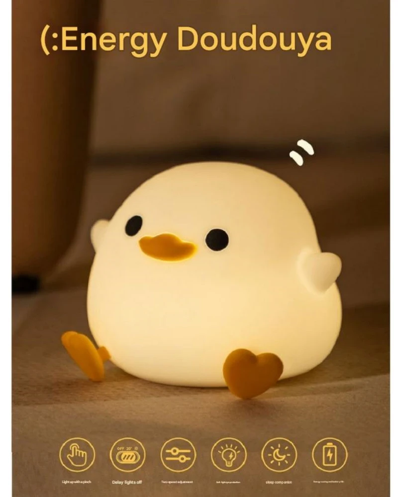 LED ضوء الليل لطيف بطة الكرتون الحيوان سيليكون مصباح الأطفال بات متغير 7 ألوان توقيت USB قابلة للشحن هدية عيد ميلاد