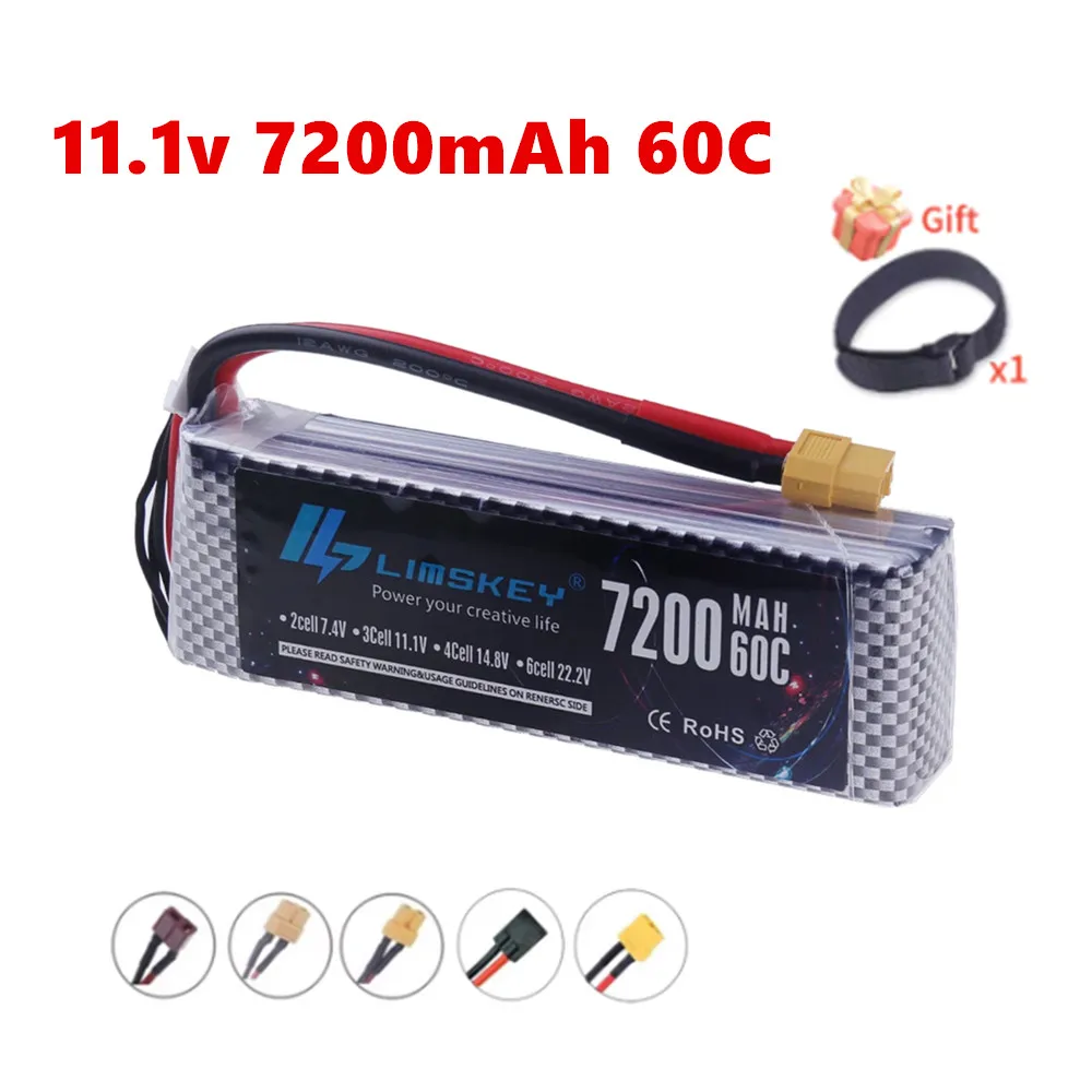 2S 3S 4S 6S يبو بطارية 7200MAH 60C 7.4V 11.1V 14.8V 22.2V بطارية ل RC سيارة الطائرة بدون طيار كوادكوبتر قارب RC اللعب مع عمداء XT90 EC5