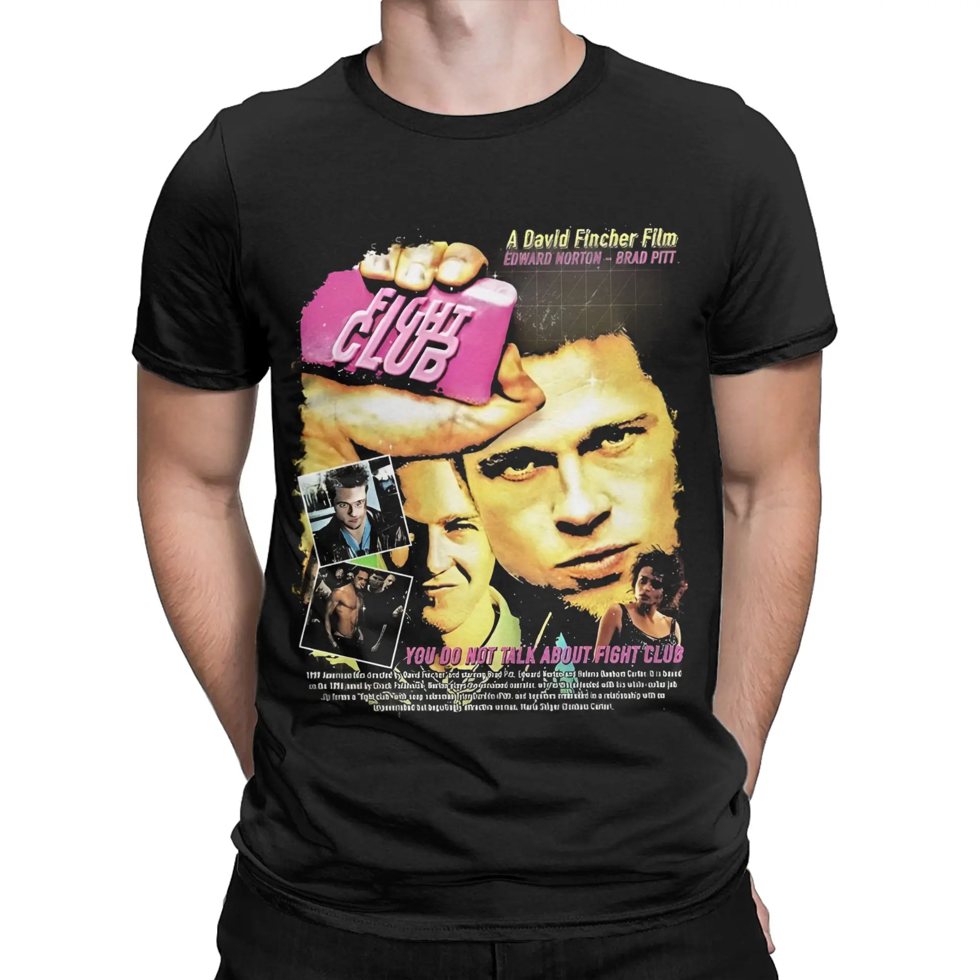 Retro Movies Fight Club T-Shirt Men's Cotton Clothing Priting  Crewneck Short Sleeve