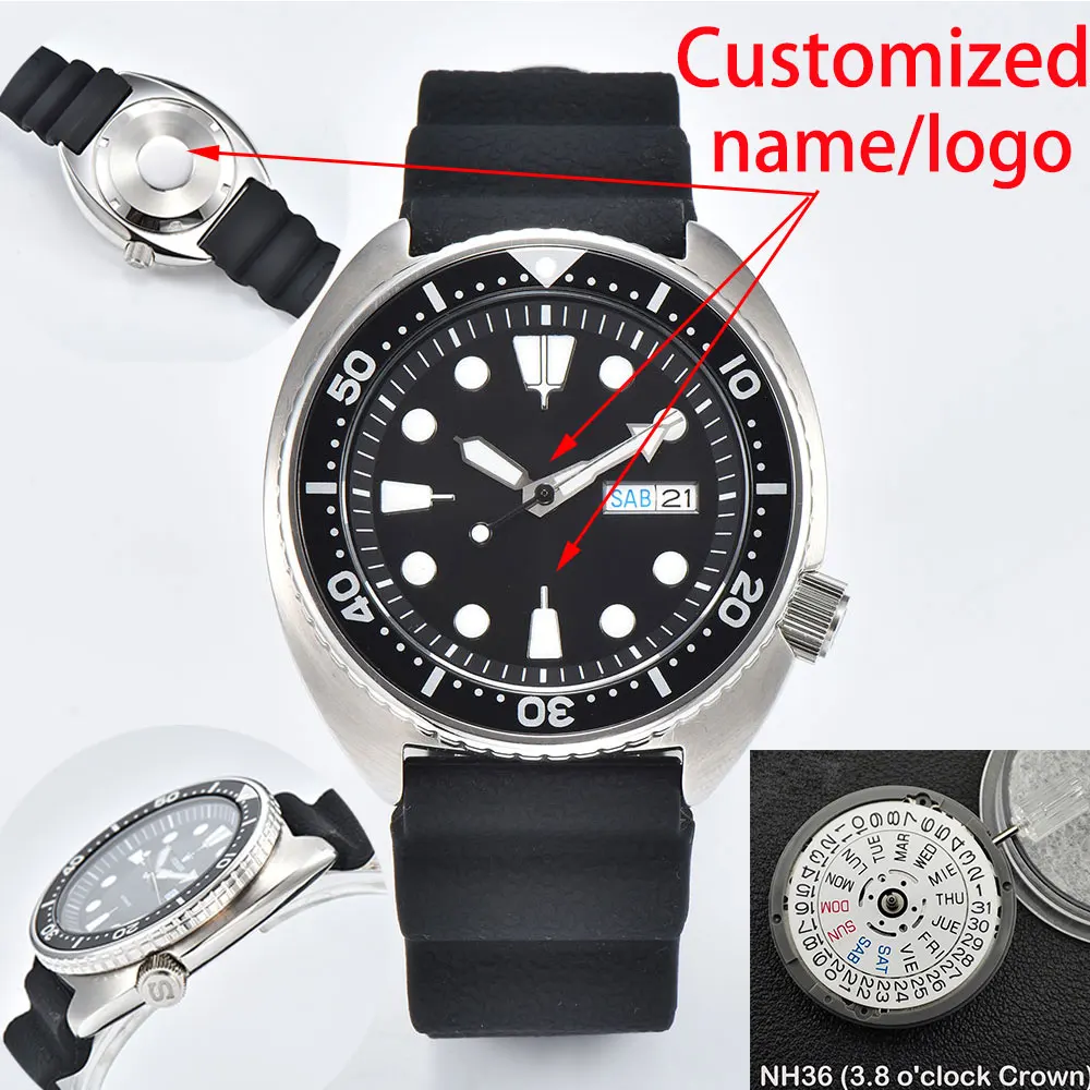 42mm Watch Men\'s Watch Customized logo Watch NH36 Movement Sapphire Glass Rubber Band Stainless Steel Waterproof Watch