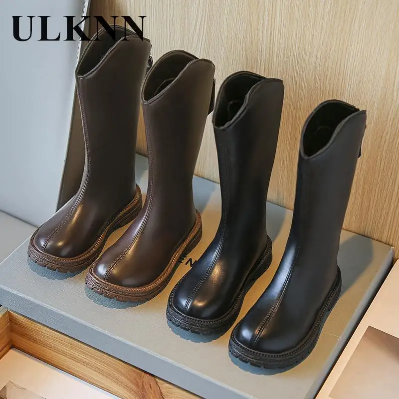 Girls Thigh-high Boots 2025 Kid's Period Brown Shoes New Children's Soft Bottom Black Boots Cuhk Child Celebrity Boats