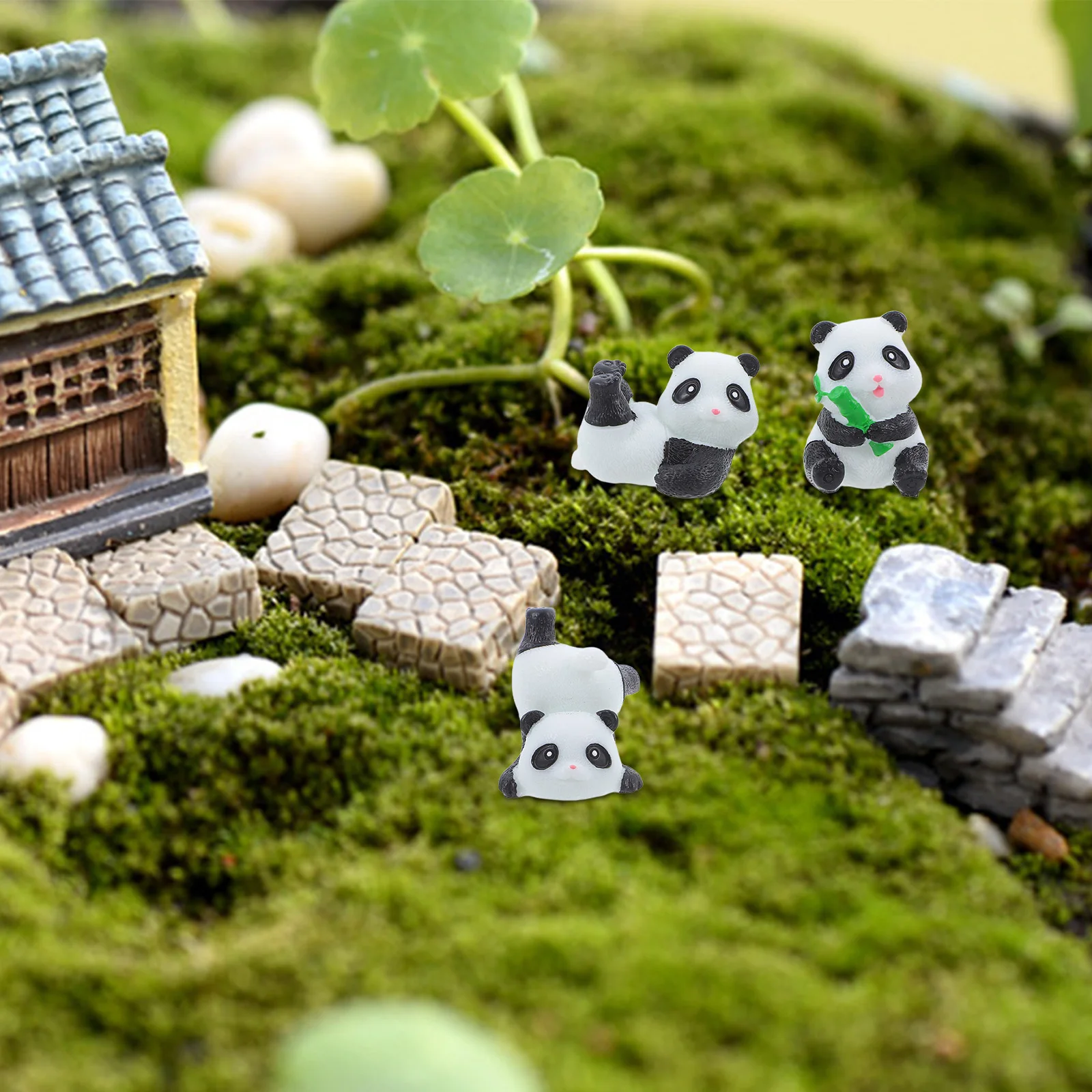 6 stuks miniatuur panda standbeeld schattige hars dier sculptuur voor tuin decor bureau taart feestartikelen miniatuur beeldjes