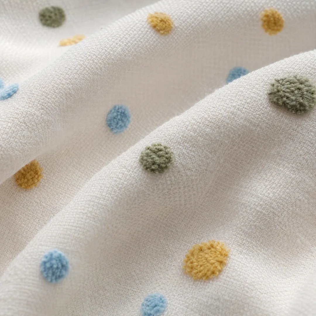 3D Flocked Colorful Polka Dot Curtains, Linen Texture Kids Window Drapes, Light Filtering Nursery Curtain for Bedroom