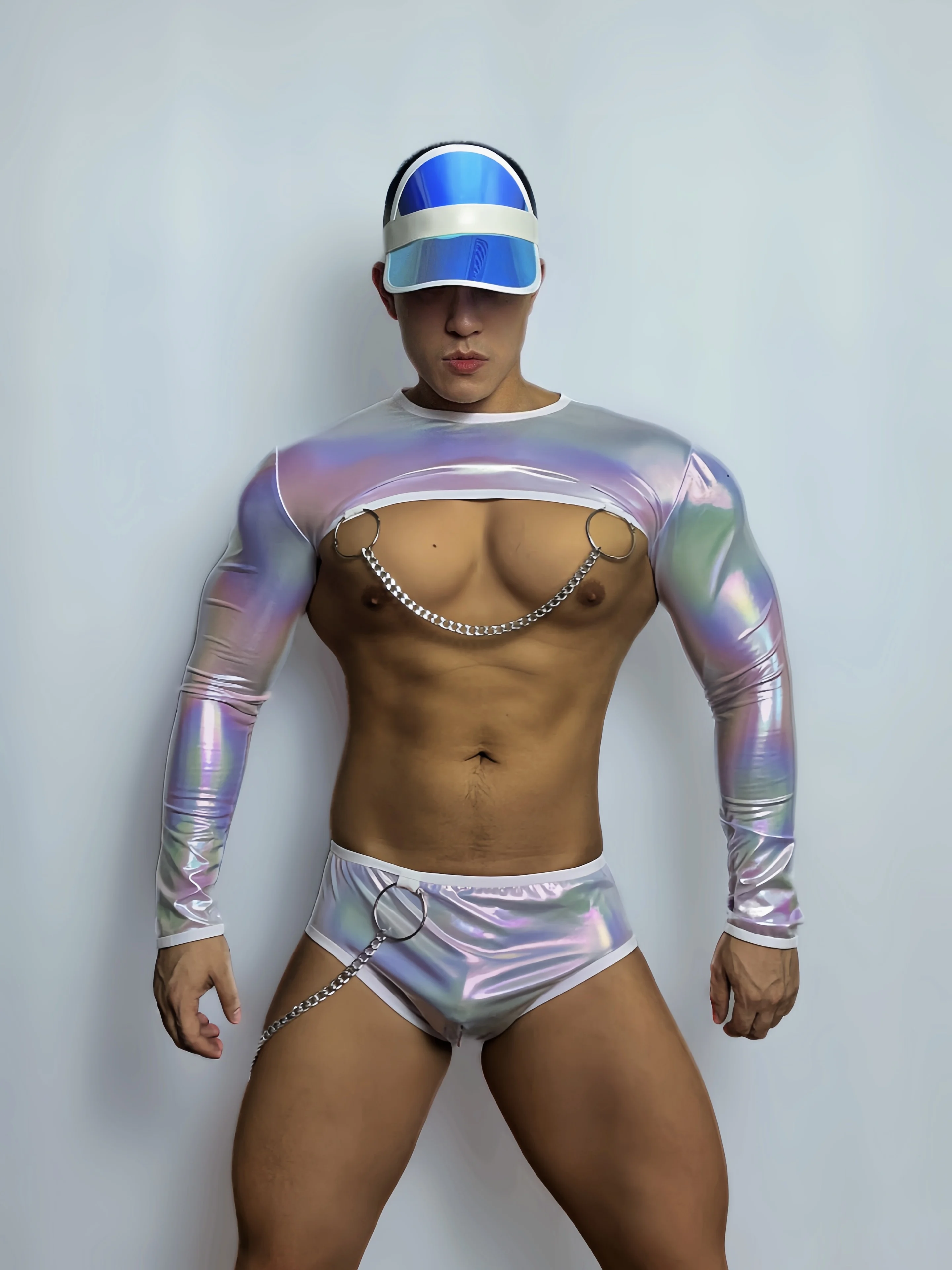 2025 Spier Man Gogo Danser Kleding Nachtclub Bar Paaldans Kostuum Mannelijke Sexy Jazz Laser Tops Shorts Party Show Rave Outfit yj