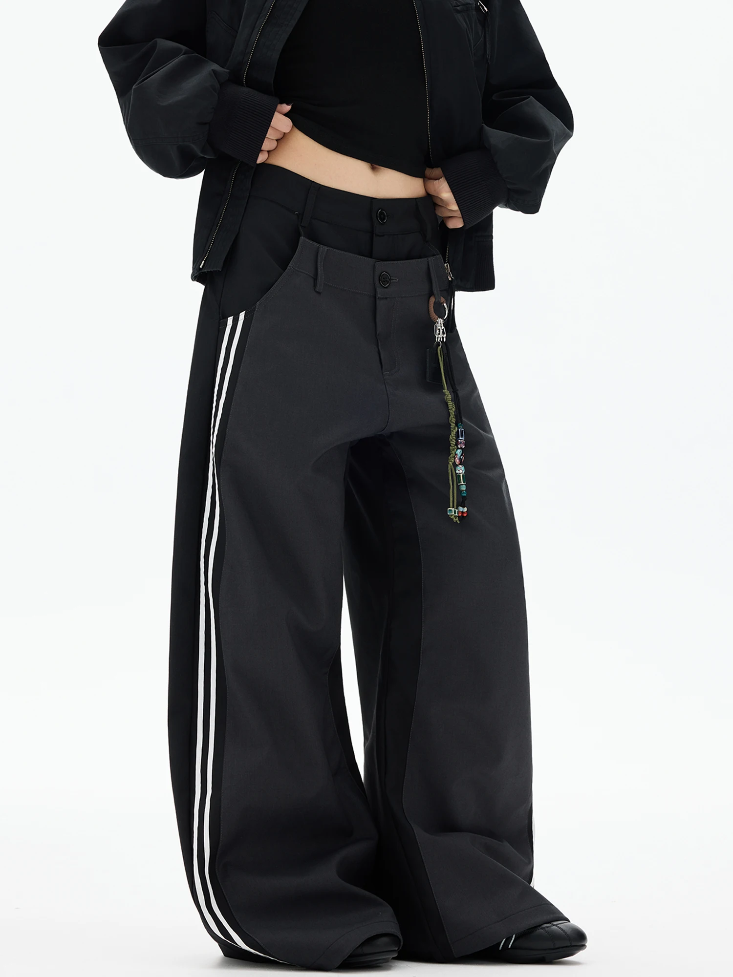 

American Retro Striped Suit Pants Loose Wide Leg Casual Jeans for Men And Women Cleanfit Double Waist Youthful And Trendy