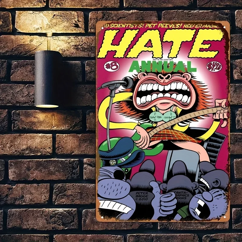 Iron Wall Art Plaque - Retro Metal Tin Sign with HATE Annual Comic Artwork,  Classic Decor for Bar, Cafe, Garage, Home & Restaur