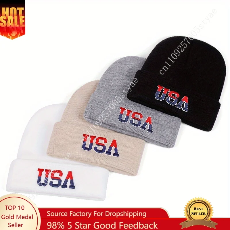 

American Flag Beanie Men Women Embroidered Knit Hat Beanies Warm Winter Caps Soft Skull Cap Fashion Ski Hats Knitted Hat