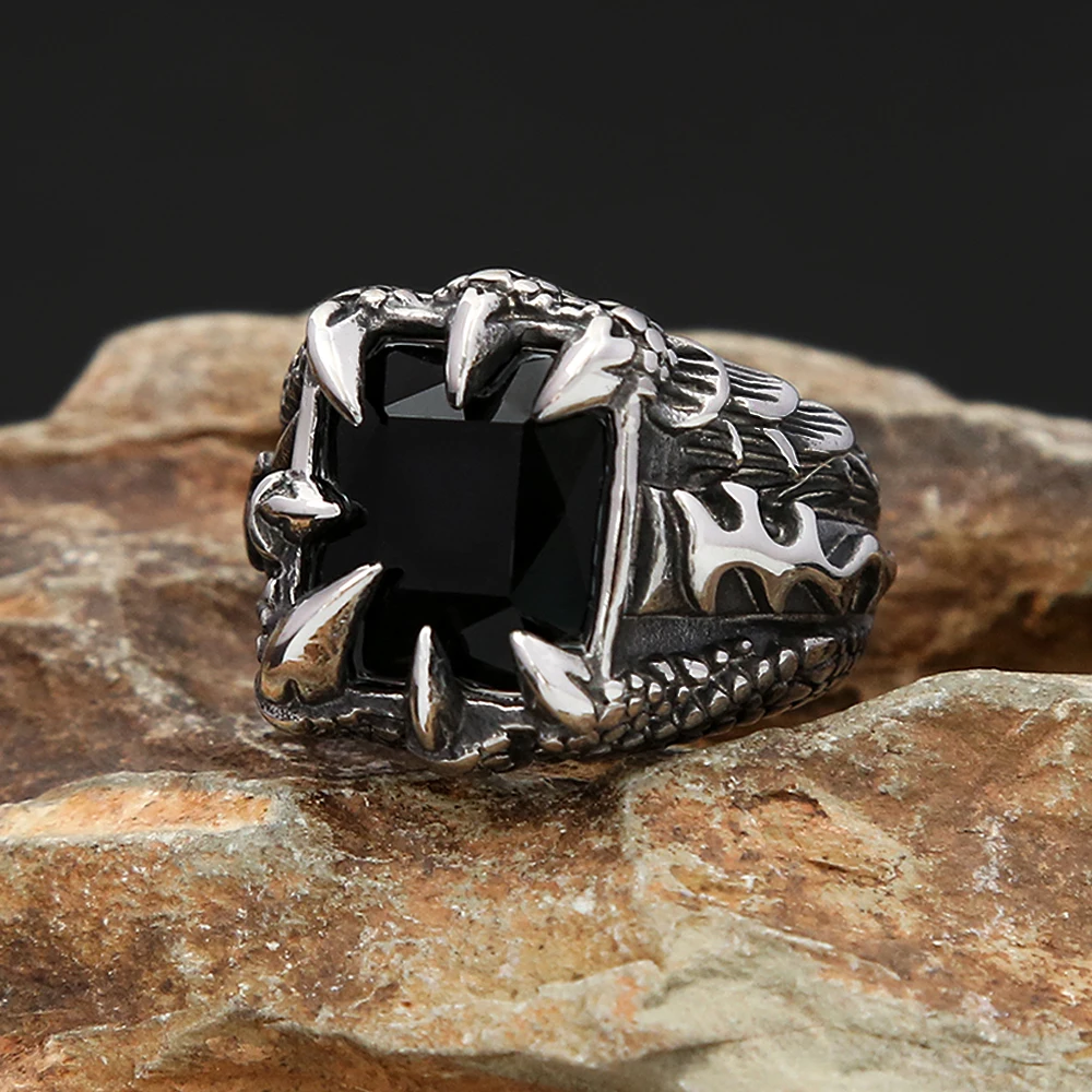 Vintage Viking Dragon Claw Stone Ring For Men Boy Stainless Steel Punk Rock Nordic Style Rings Fashion Jewelry Gift Dropshipping