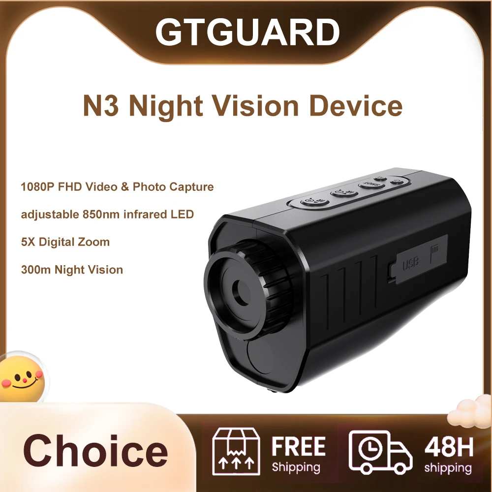 

Устройства ночного видения GTGUARD N3 с дальностью обзора 300 метров в полной темноте, поддержкой 5-кратного цифрового зума и записью видео 1080P FHD.