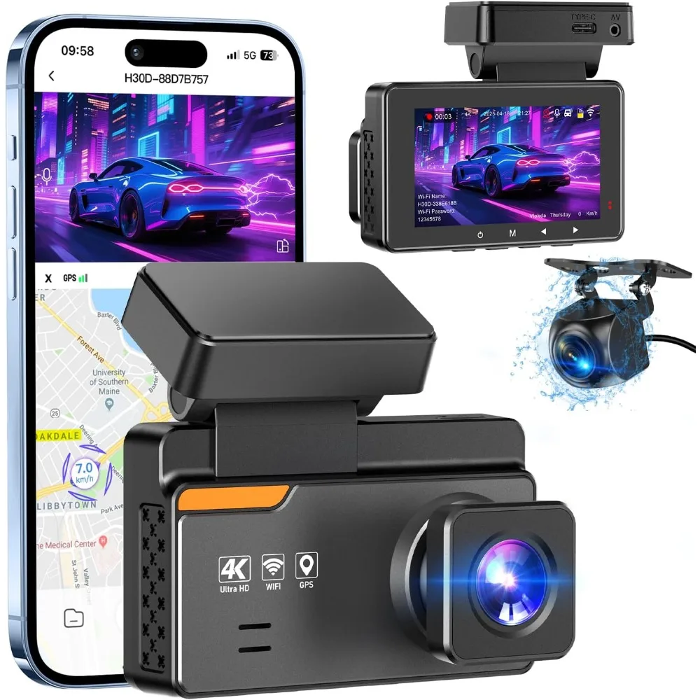 

A6 Front Rear Dash Cam 3 in HD WIFI Car DVR Built-in GPS 24H Parking Monitor with Night Vision Loop Recording Auto Car Camera