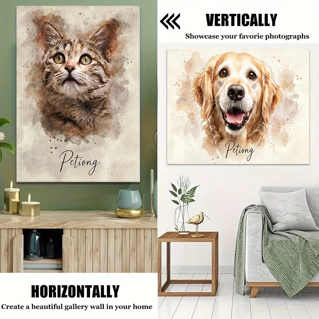 Personalized Pet Portraits Photo Name Custom Dog Cat Painting Gift Memorial Decorative Wall Art Custom Canvas Print Posters view 6