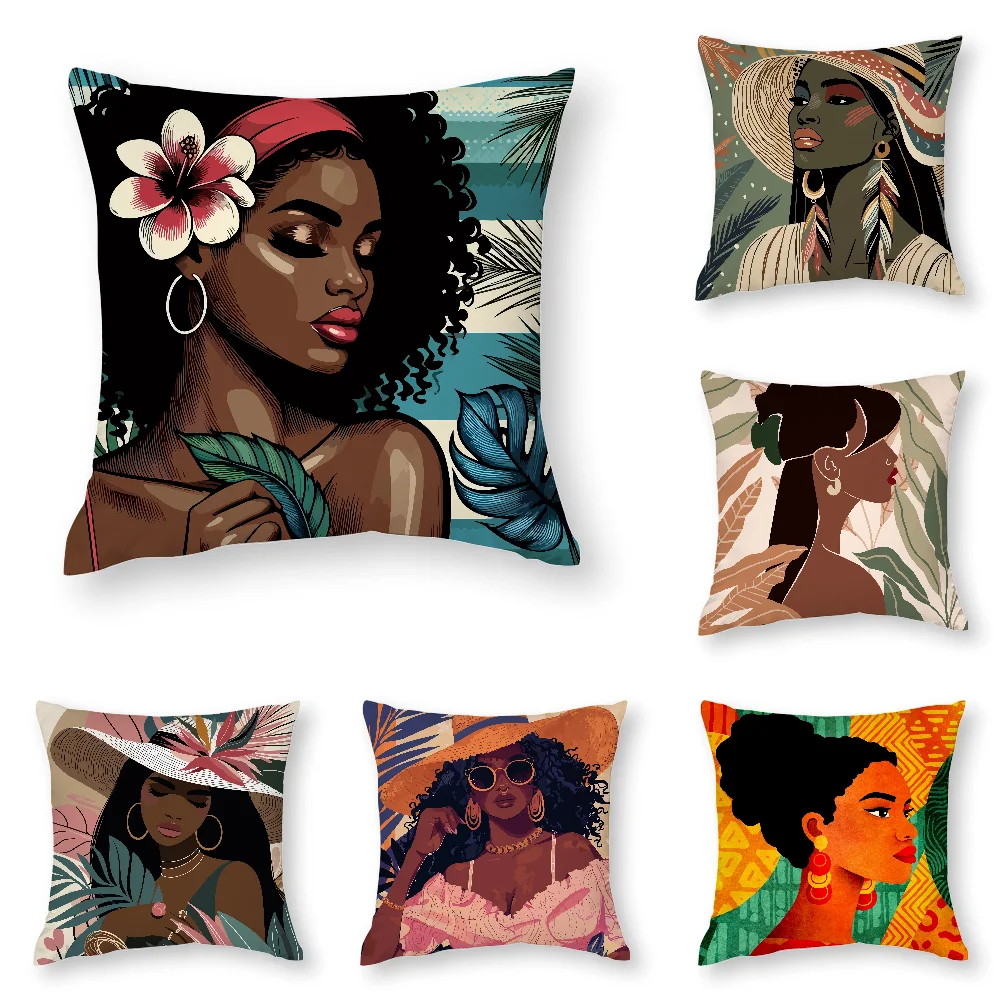 

African Girls Fashion Pillow Case 3D Print Polyester Fiber 45*45 cm Home Sofa Throw Pillow Cover Decoration Festival Gift