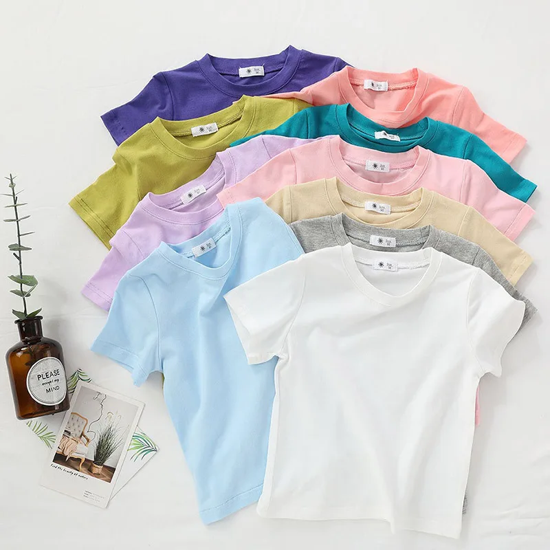Mädchen-T-Shirt aus Baumwolle, klassisch, einfarbig, dehnbar, für Jungen und Kinder, lässig, locker sitzend, passend zu allen Kleidungsstilen, leicht, für den Alltag