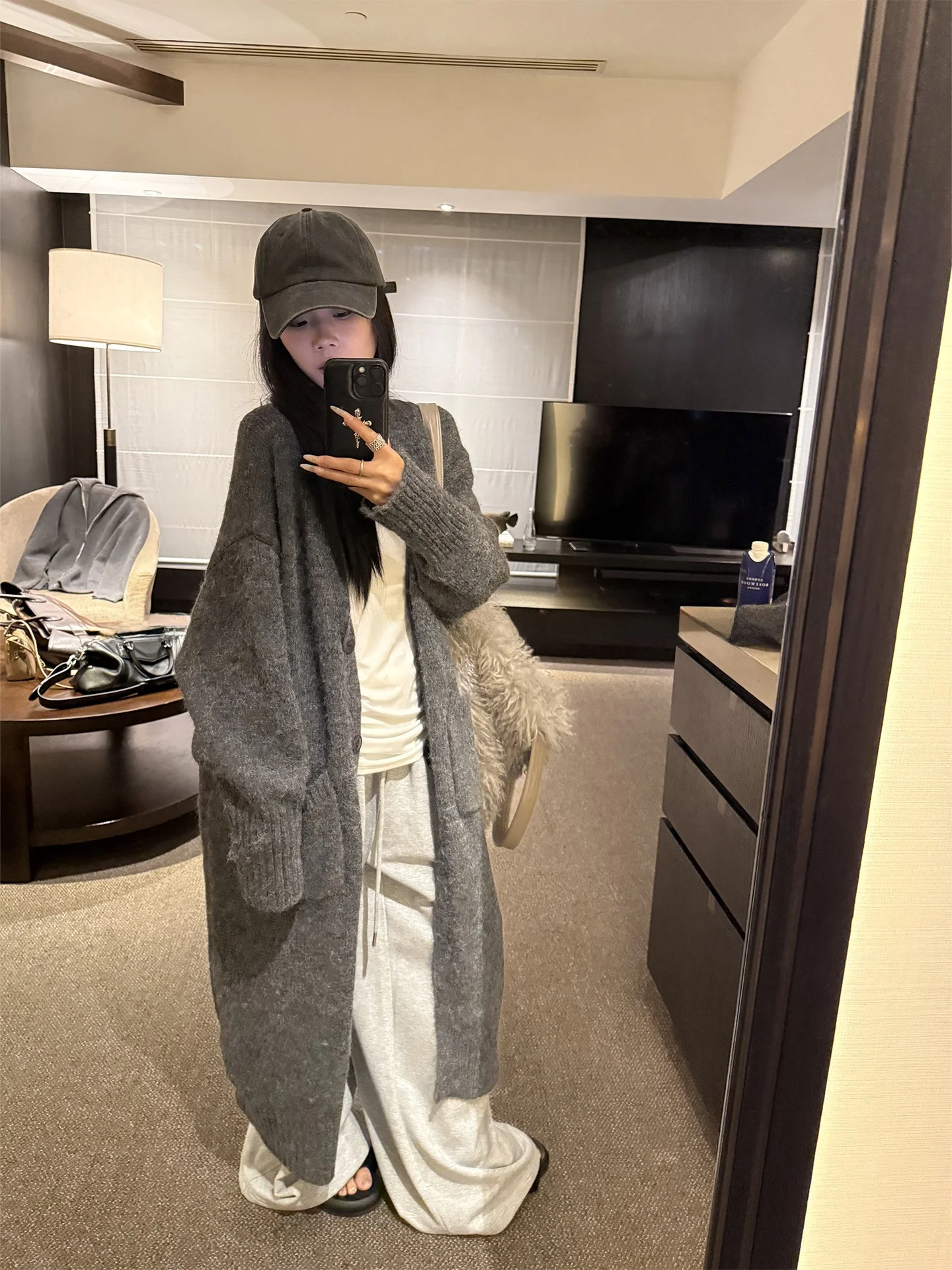 

YOLO OP Deep ey Leisure Long Knitted Sweater Coat Women's Autumn Versatile Knitted Open Cardigan Casual Sle Loose Fit