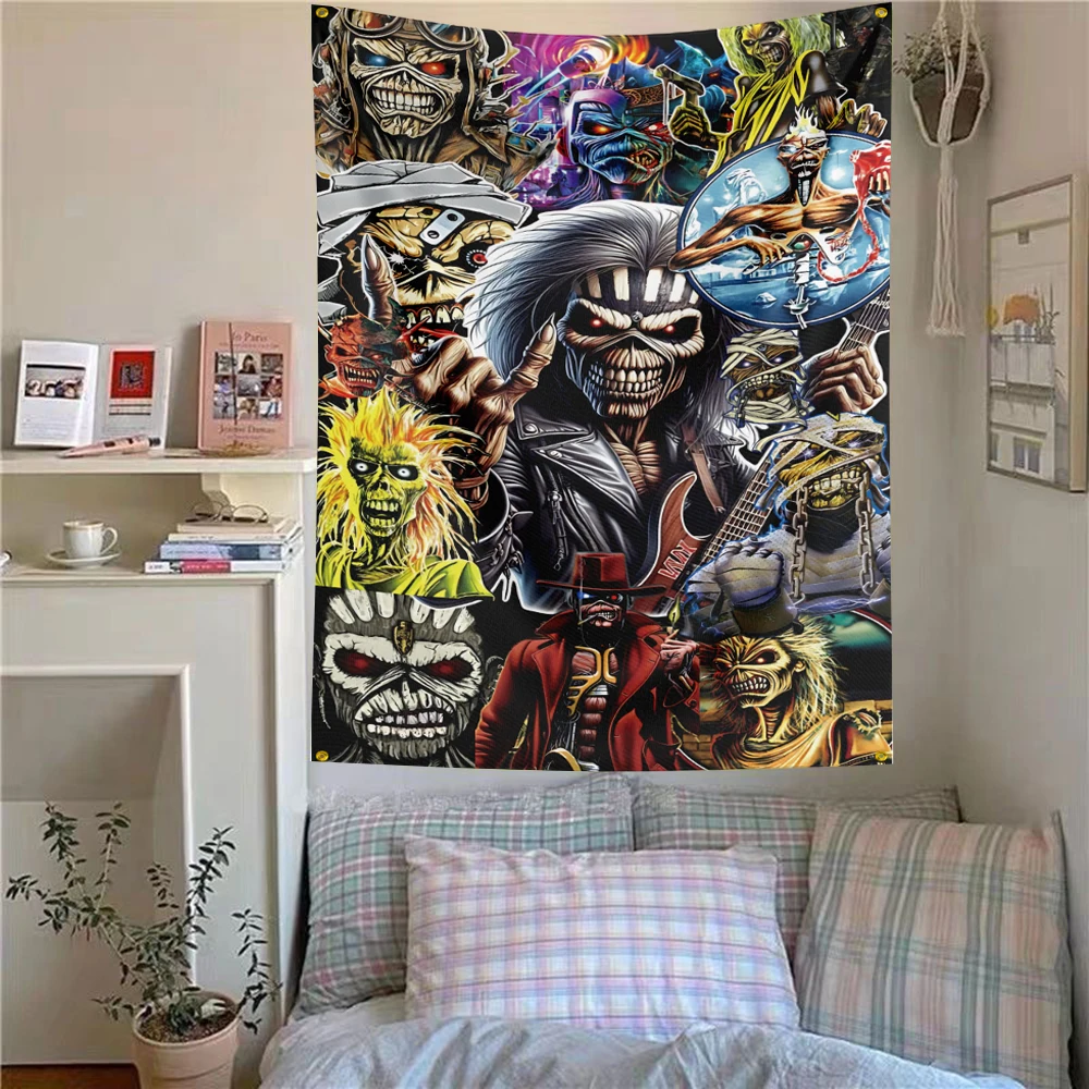 Iron Maiden Tapestry Vintage Heavy Metal Rock Band Wall Hanging Aesthetic Room Decor Cool Room Stuff Background Cloth for Fans
