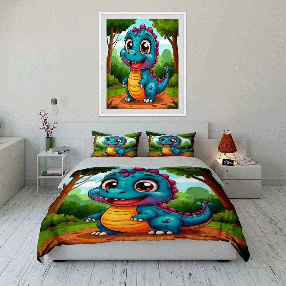 

Cute Dinosaur Three-Piece Set for Kids Exquisite three-piece bedding set gift for kids and adults