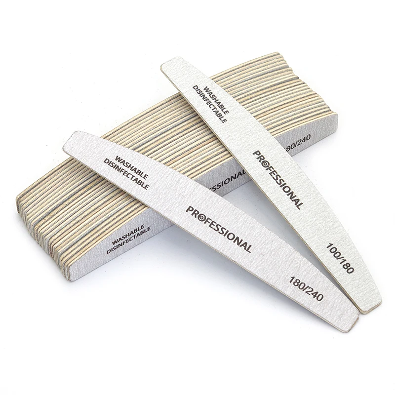 10pcs/Lot Wooden Nail Files Professional 100 180 240 Emery Board Manicure Buffer Grey Boat Double-sided Wooden Pedicure Buffers
