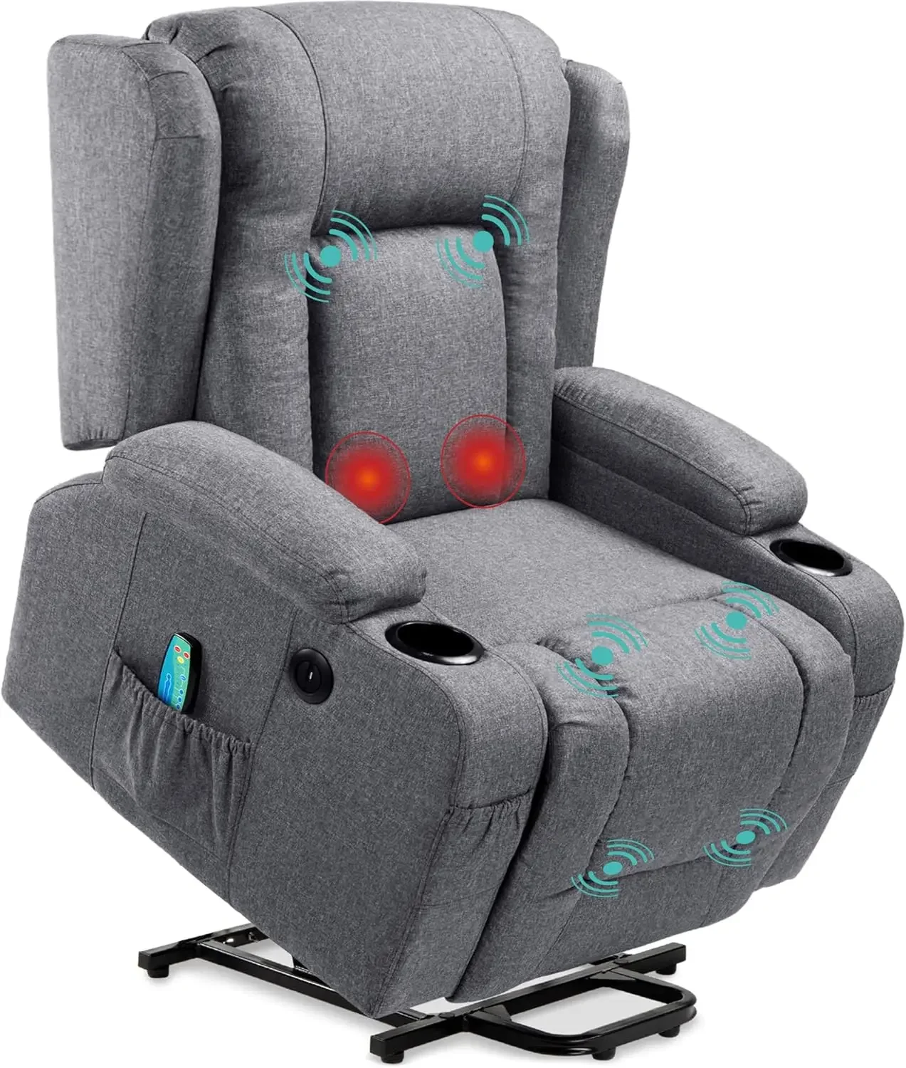 Modern Linen Electric Power Lift Chair, Recliner Massage Chair, Adjustable Furniture for Back, Legs w/ 3 Positions, USB Port