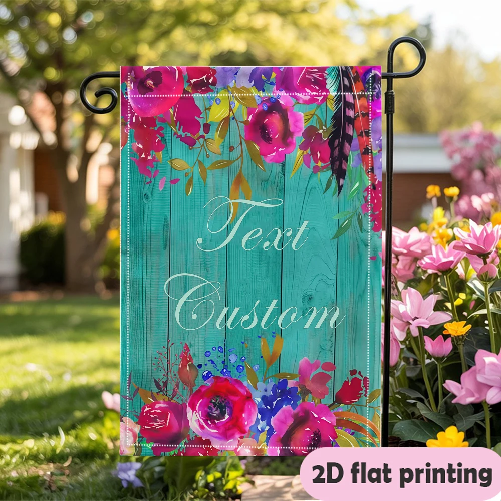 1pc double-sided Customizable Pink Floral Garden flag personalized custom text Durable outdoor flag 30*45cm(12x18in)