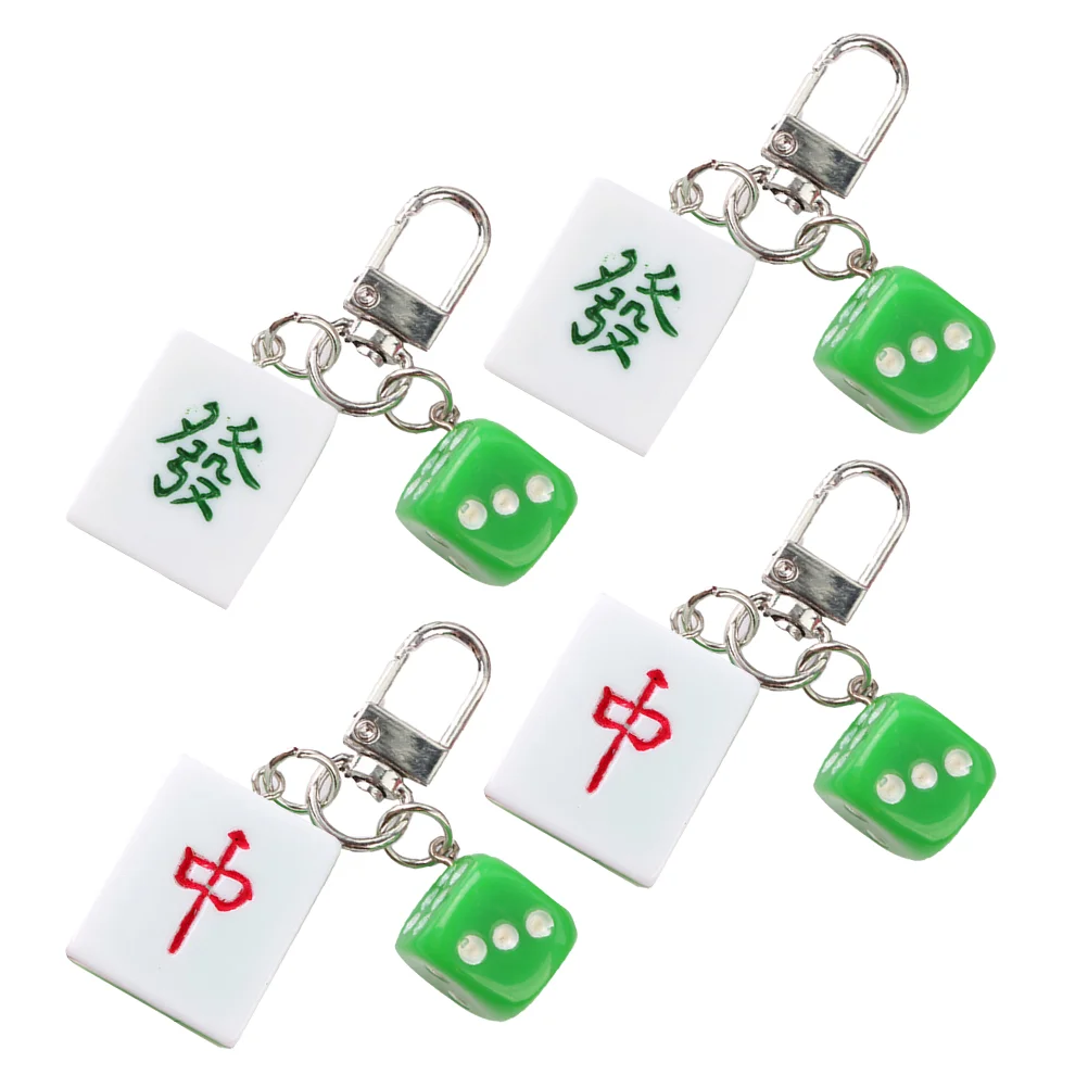 4 Pcs Keychains Mahjong Festival Gift Gadgets Decorations Bag Hanging Pendant Holders Miss