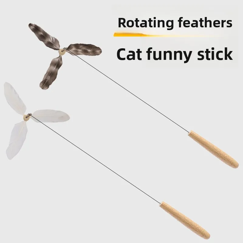 Competition Grade Feather Cat Wand Toy Wooden Long Pole Detachable Feather Bell Replacement Heads Pet Supplies