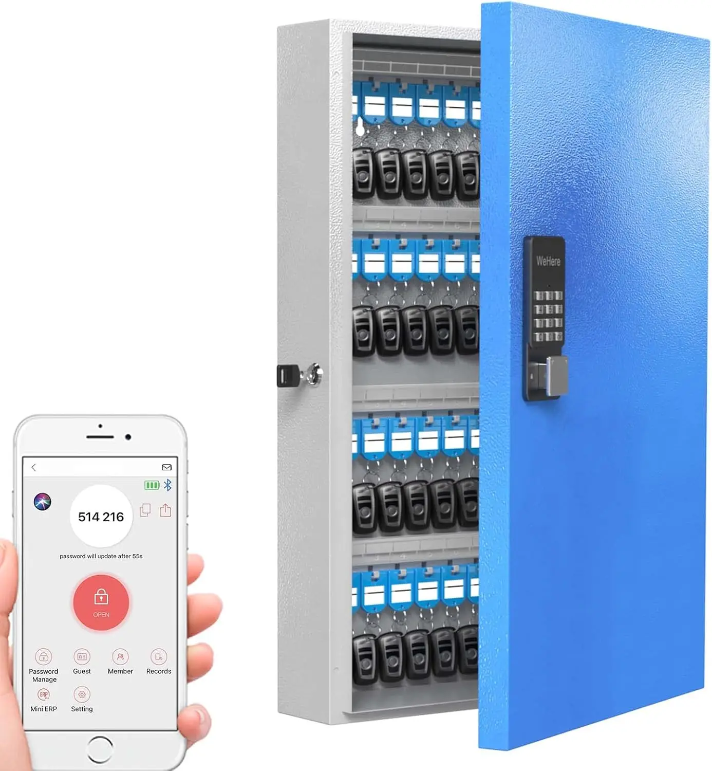 

Ящик с 96-клавишным замком (больше) Настенное крепление, приложение Bluetooth/пароль в одно время/пульт дистанционного управления Wi-Fi/фиксированный код/разблокировка ключей, шкаф для умных ключей, ключ Org