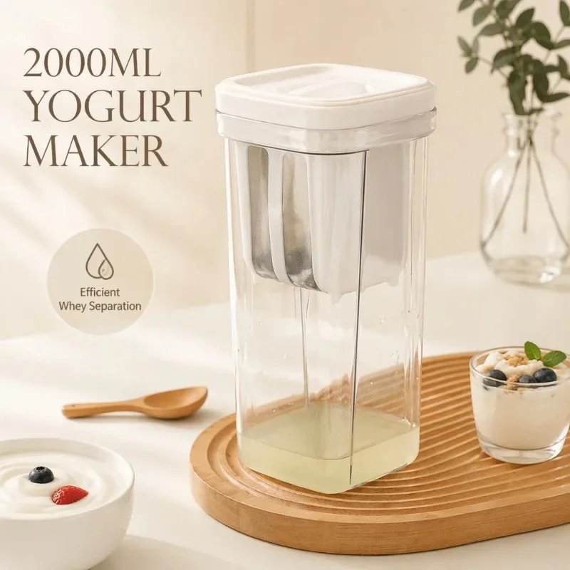 Greek Yogurt Strainer with Stainless Steel Fine Mesh and PP Container, Whey Separator for Cold Brew and Cheese, 1300/2000ml