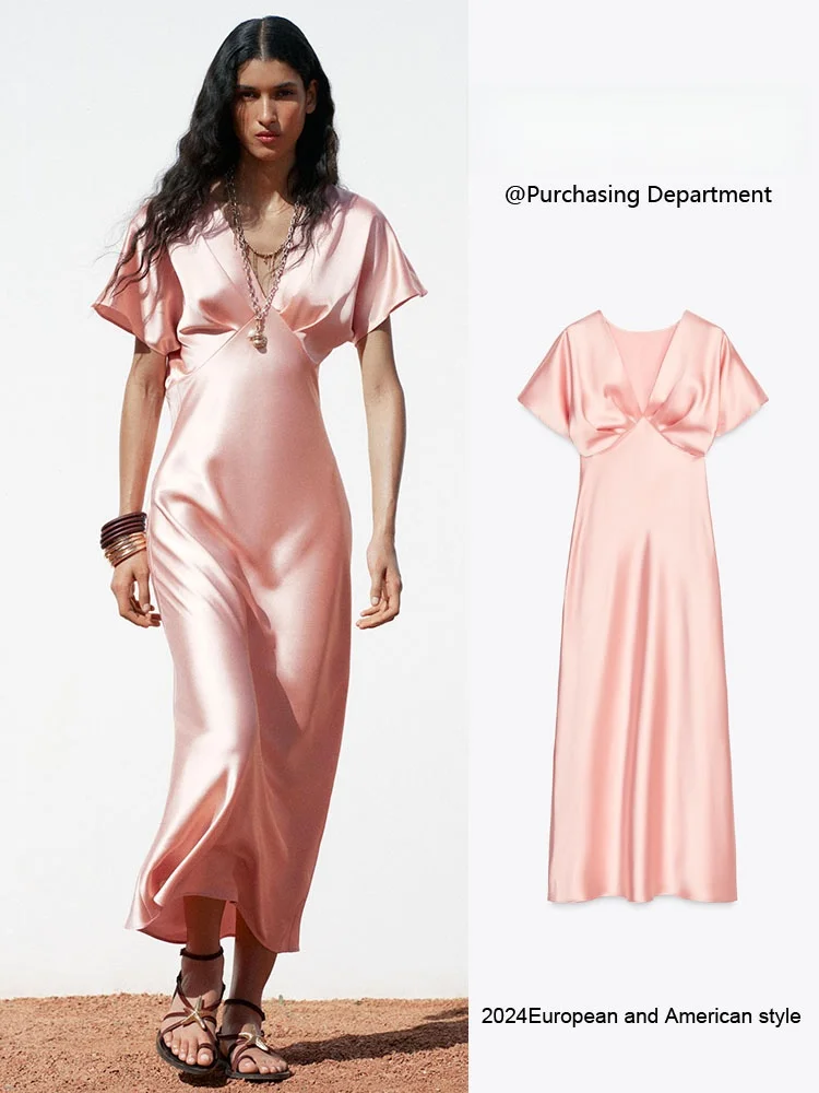 

Comfortable Silk Satin Casual ort Sve Midi Dr New Summer Women's Faion High Waist Soft Regular Sve Long Skirt
