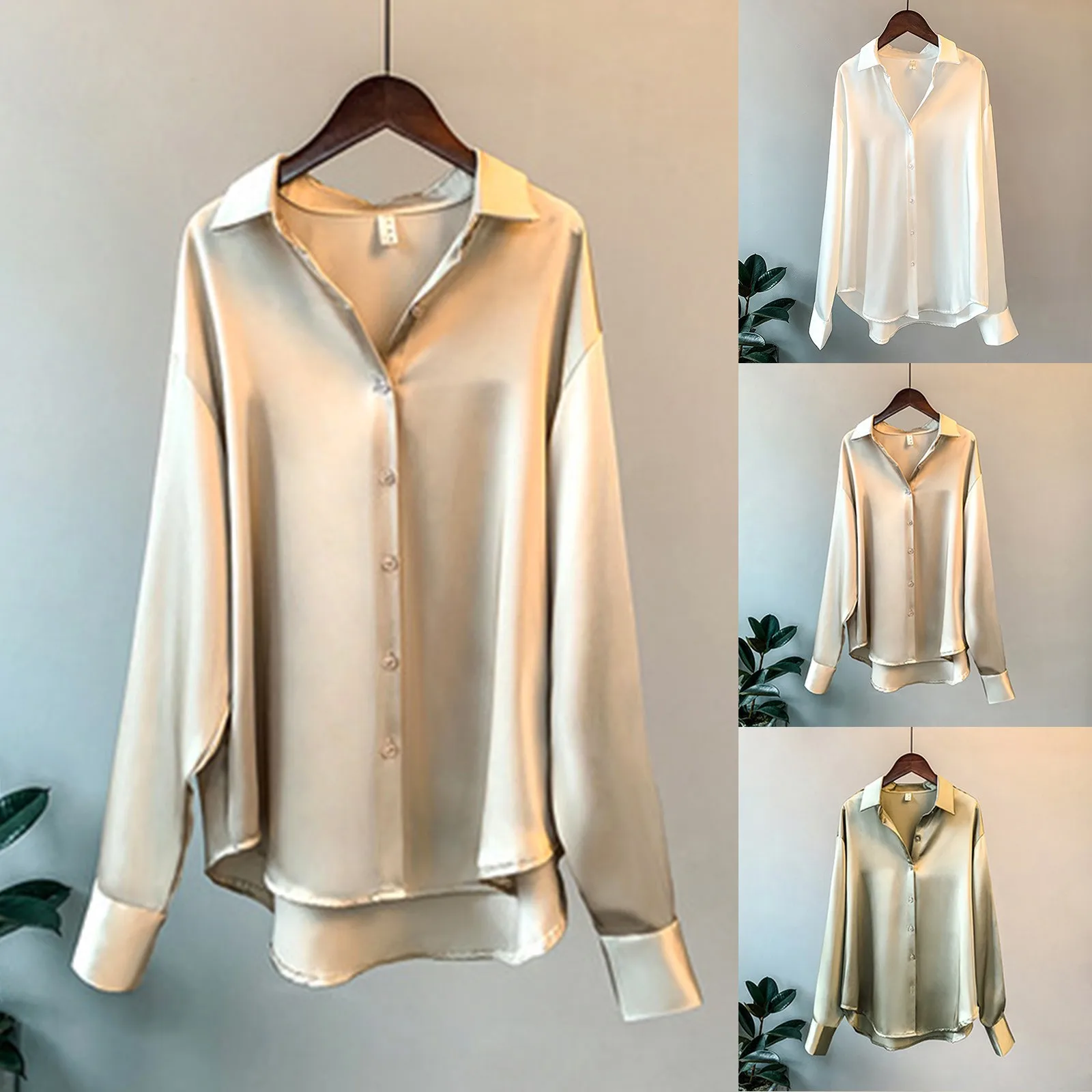 Lang ärmel iges Satin modisches Temperament lässig bequeme Nische Frühling und Herbst neues vielseitiges Drop-Top-Vintage-Shirt