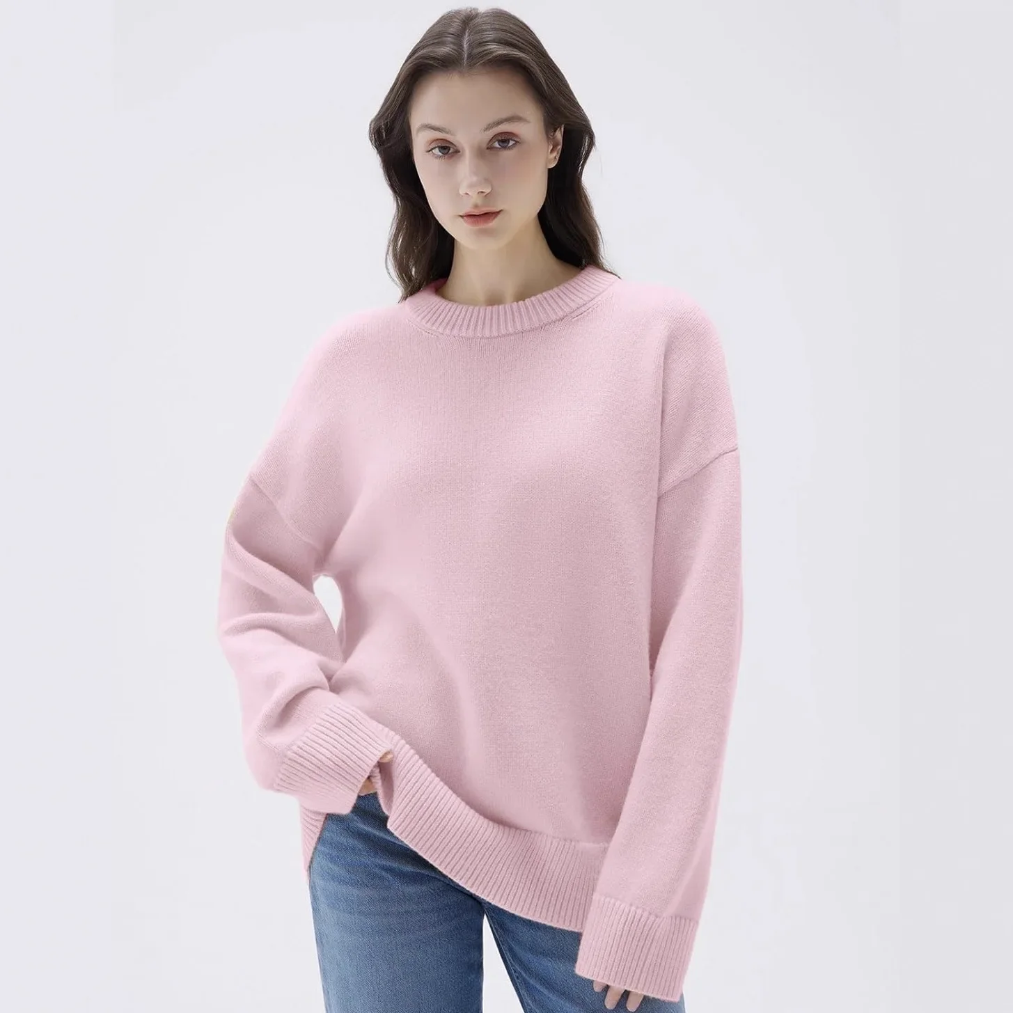 Commute Solid Knit Sweater Women's Round Neck Long Sleeve Pullover Fall Winter Office Daily Trendy Fashion Warm New Lux Tops