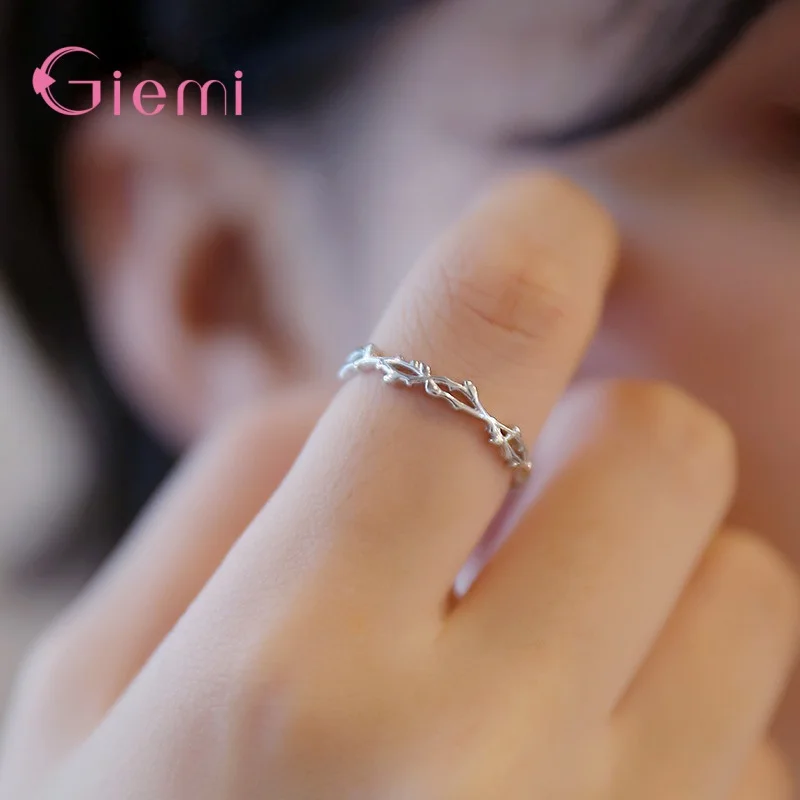 Minimalist Tree Branch Adjustable Ring Genuine 925 Sterling Silver Trendy Fine Jewelry for Women Christmas Gift Bijou