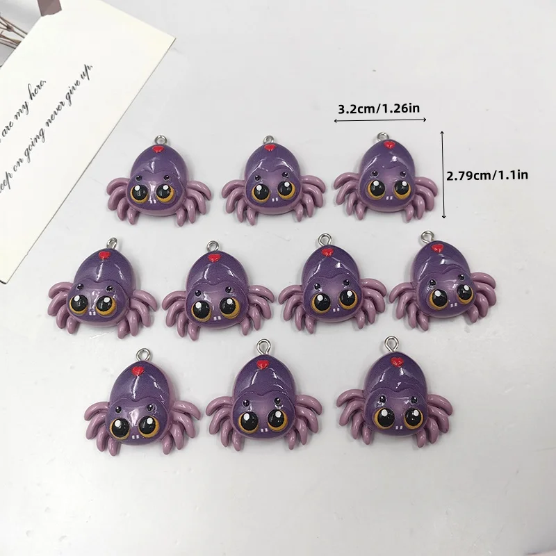10pcs Festival Halloween Hearts Spider Charms for Jewelry Making Kawaii Animal Resin Pendants Flatback DIY Keychain C1034