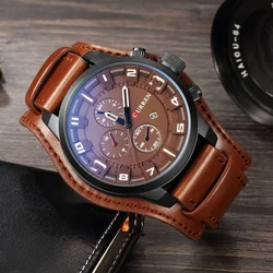 CURREN-reloj deportivo de cuero para hombre, cronógrafo de pulsera, resistente al agua, con calendario, estilo militar, 8225