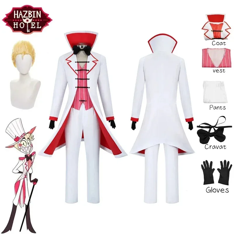 Lucifero Hazzbin Costume Cosplay Papillon Costume da uomo Uniforme Giacca Gilet Pantaloni Parrucca Halloween Festa di compleanno Costume da uomo