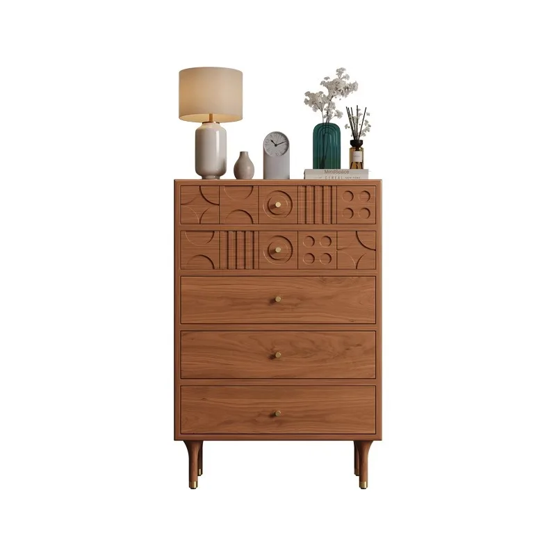 

Nordic retro style chest of drawers solid wood vertical cabinet drawer cabinet living room bedroom antique designer carved