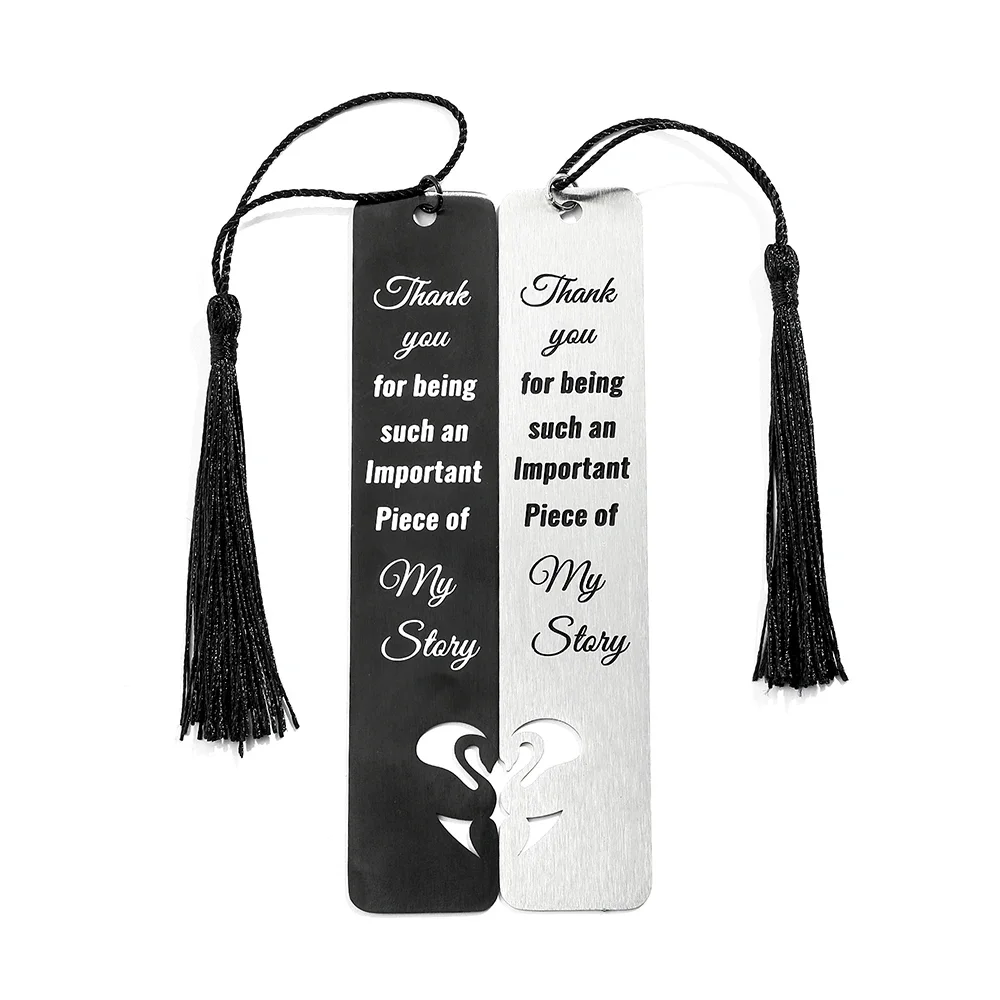 2Pcs/set Stainless Steel Couple Bookmark with Tassel Gifts for Book Lover Anniversary Valentine\'s Gifts