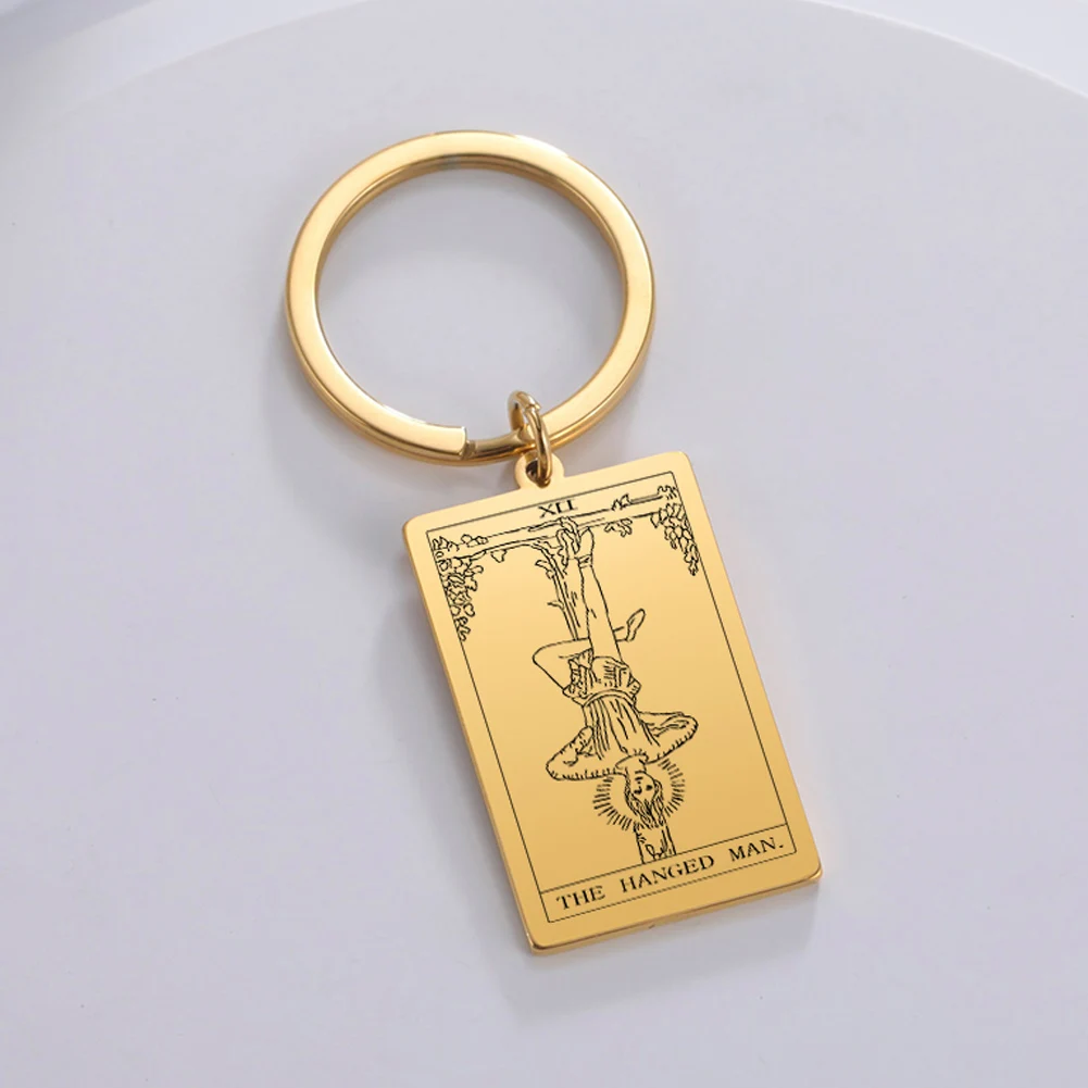 Dawapara The Major Arcana Pendant Keyring  First Set of Cards In The Tarot Vintage Key Chain Stainless Steel Jewelry Golden