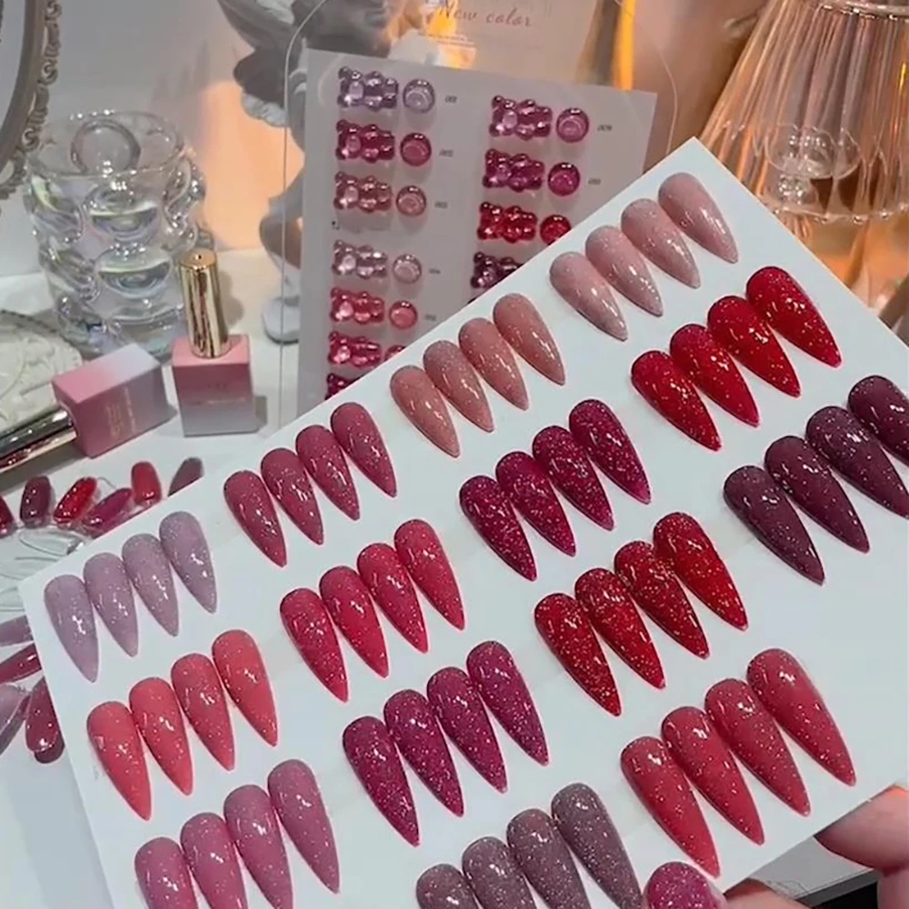 Vendeeni 15 Farben/Set Rosa Glitzernder Diamant-Gel-Nagellack Semi-Permanenter Glitzer UV LED Soak-Off Gel-Lack mit Display – Detail 4