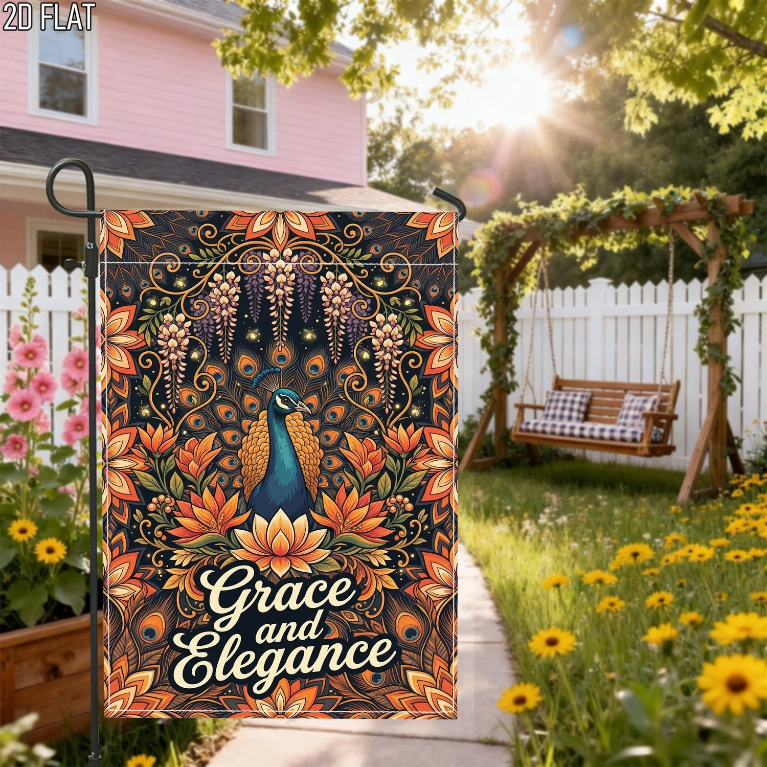 1pc Bohemian Peacock Grace and Elegance Garden Flag Vintage Floral Yard Outdoor Decor Flag