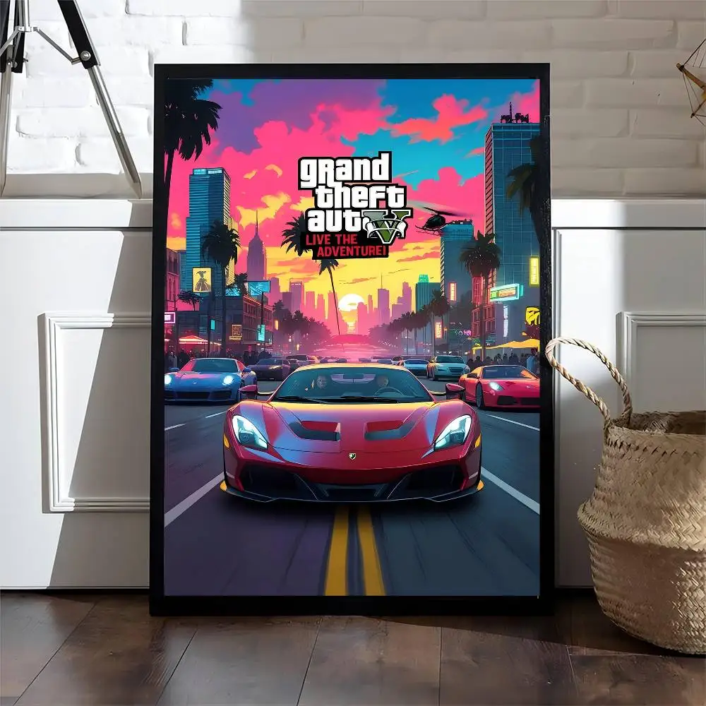 لعبة جراند ثيفت أوتو الكلاسيكية أنيمي ملصق مقاوم للماء ورقة ملصق مقهى بار غرفة جدار ديكور #5