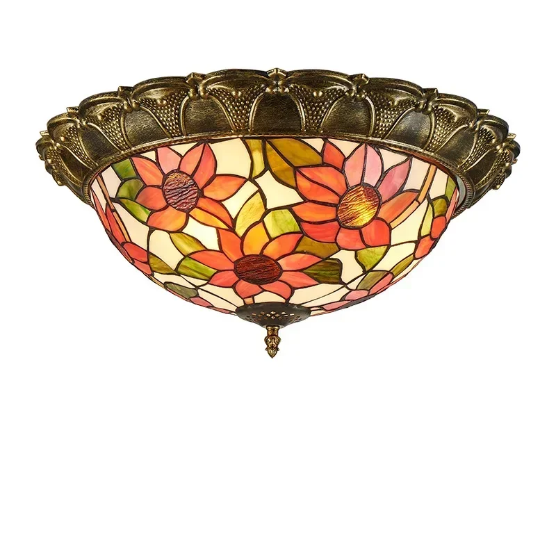 Modern Vintage Mediterranean LED Tiffany Ceiling Light Glass Decorative Lamp For Living Room Bedroom Dining Room Hotel Home
