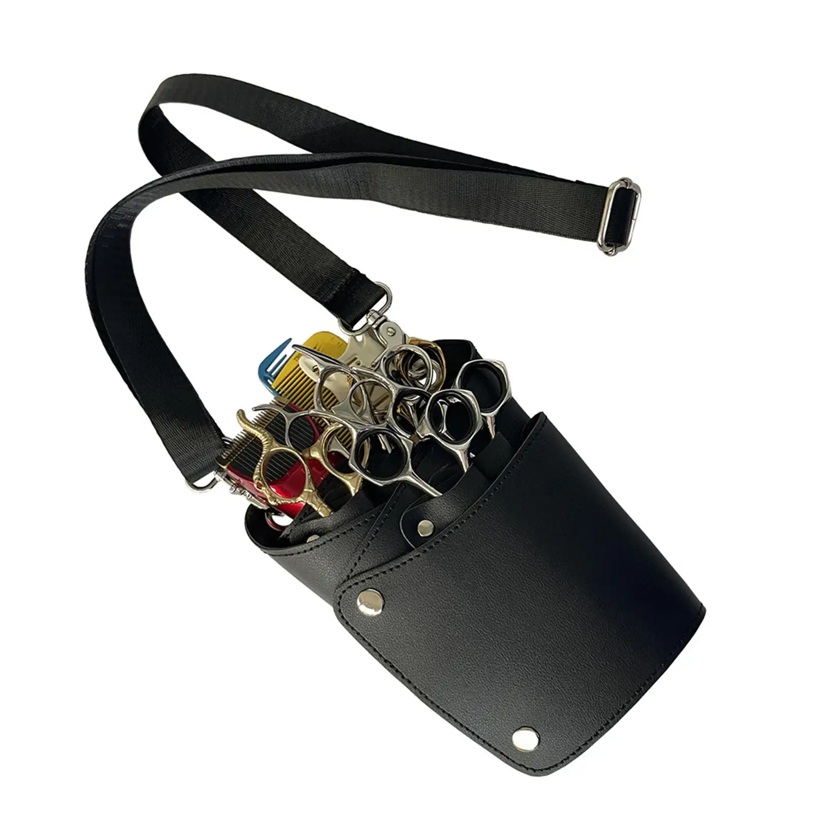 

Hairdresser Scissors Bag Multiple Compartments Portable PU Leather Waist Bag