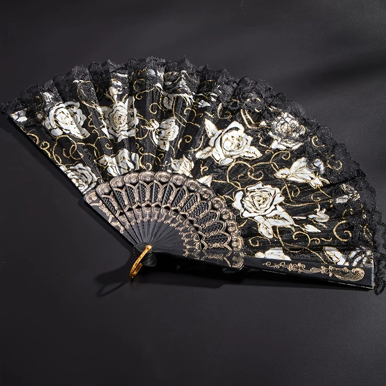 1pc-Chinese Style Vintage Retro Foldable Hand Fan rose Lace Folding Handheld Fan for Dance Wedding Decoration Party Favor Gifts