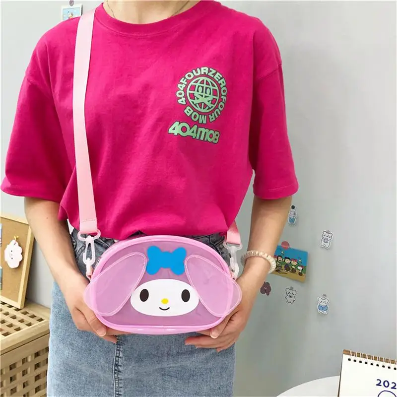 Kawaii Sanrio Mymelody Kuromi Cinnamorroll Crossbody Bag Anime Transparent Student Casual Shoulder Bag Outdoor Storage Bag Gifts