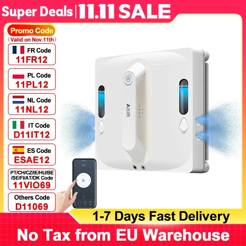 Robot de nettoyage de vitres ABIR WD9, pulvérisation d'eau à 4 voies, technologie de grattage flottant, capteur Laser, aspiration sous vide 9000PA, mémoire intelligente