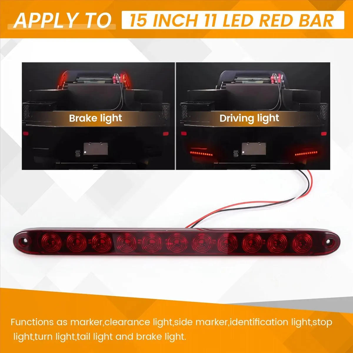 1Pcs Red 15 Inch 11 Led Trailer Light Bar Sealed Turn Tail Waterproof Main in Car Light