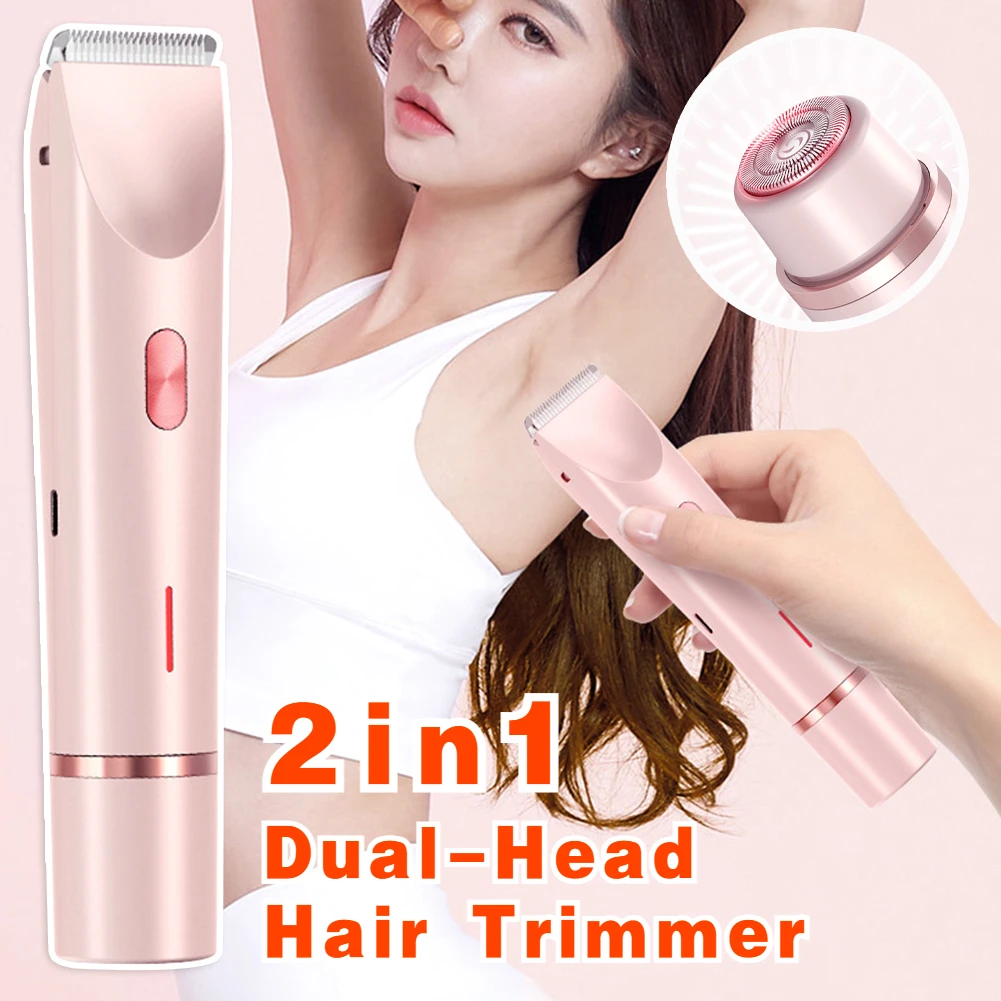 2-in-1 Dual-Head Hair Removal for Women Waterproof Wet/Dry Electric Body Hair Trimmer Bikini Shaver Razor for Armpit Legs Facial