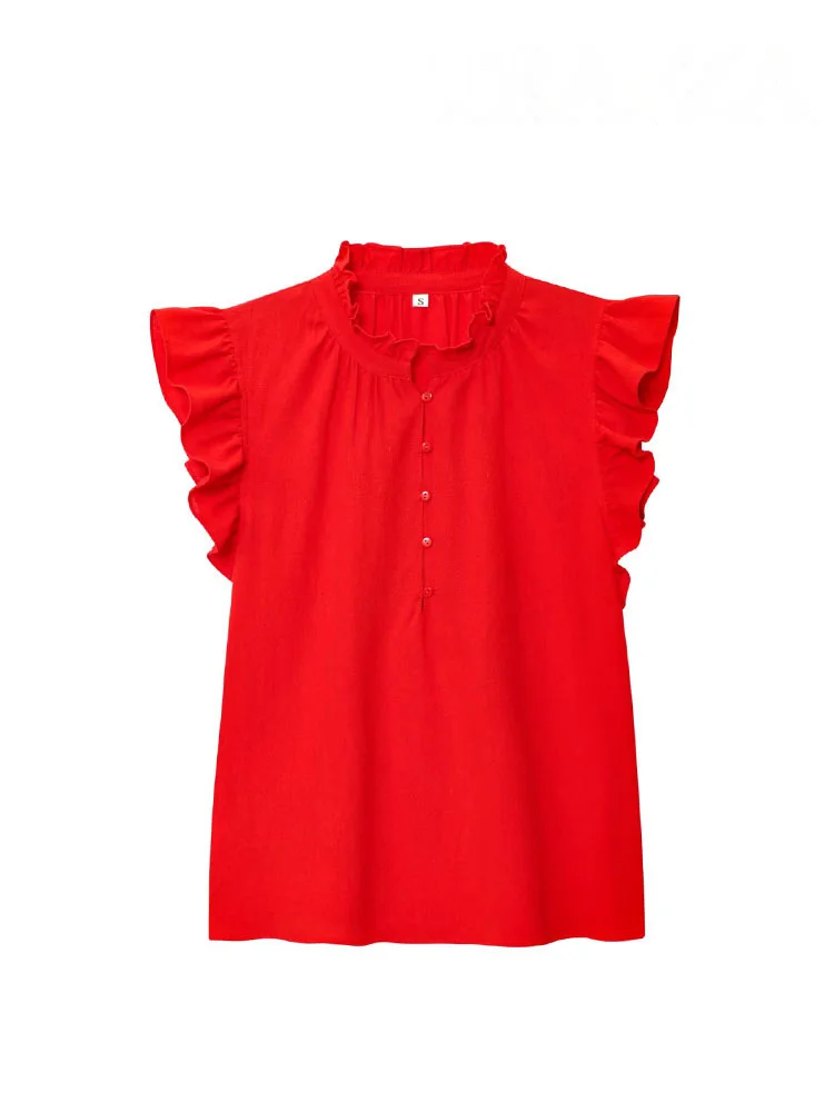 HH Women's New Fashion Slim Sleeveless Shirts Solid O-Neck  Single-Breasted Female Summer Casual Chic Short Tops 4 Color