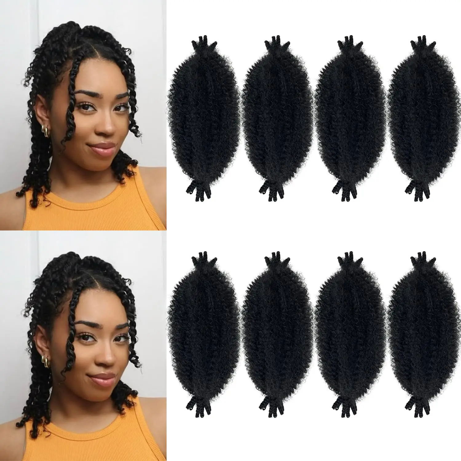 Cabelo afro torcido elástico, 1/8 pacotes, marley, trança, pré-separado, primavera, cabelo sintético